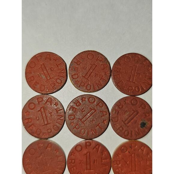 Vintage WW2 US Opa Red Point War Ration Points tokens Lot of 13(gg266) - Picture 8 of 9